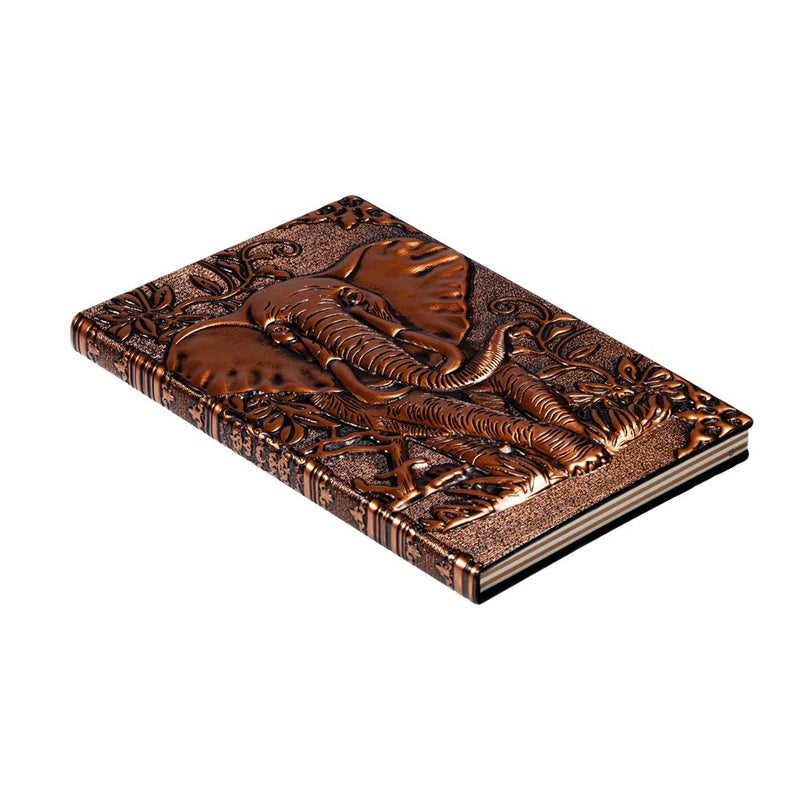 molshine A5 (5.5" x 8.3") Embossed Journals Vintage Notebook,Retro Bronze Diary,100 Sheets Paper,Hardcover Travel Notepad for Writing,Sketchbook,Gift,Decoration,Elephant(RedBronze) - Image 3
